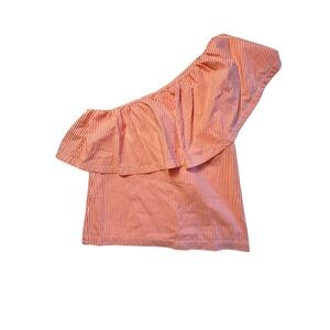 Trina Turk Orange White Striped Ruffle One Shoulder Top M Resort Cabanacore Prep